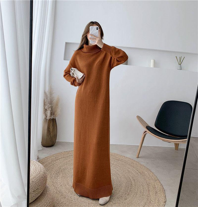 Casual high collar long knitted sale maxi dress