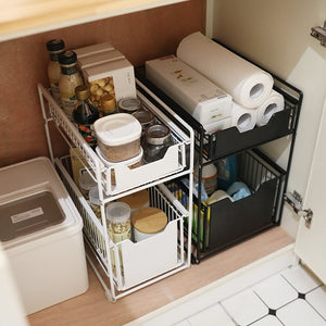 Double Under Sink Storage Rack Kitchen Under Counter Storage Rack Bathroom Under  Cabinet Storage Rack Sliding Basket Storage Rack Cosmetic Storage Black 