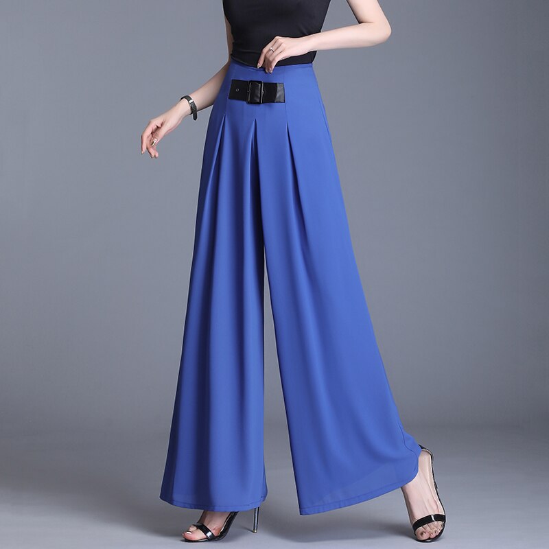 ZHCWT Korean Style Summer Vintage Plus Size Trousers Women Chiffon Wide Leg  Pants High Waist Casual Pantalones (Color : A, Size : X-Large) price in UAE,  UAE