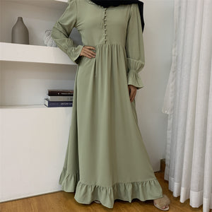 Long Frilled Dress Women Dress Turkish Fashion Islamic Muslim Spring Summer  Modern Clothing Turkey 20220035