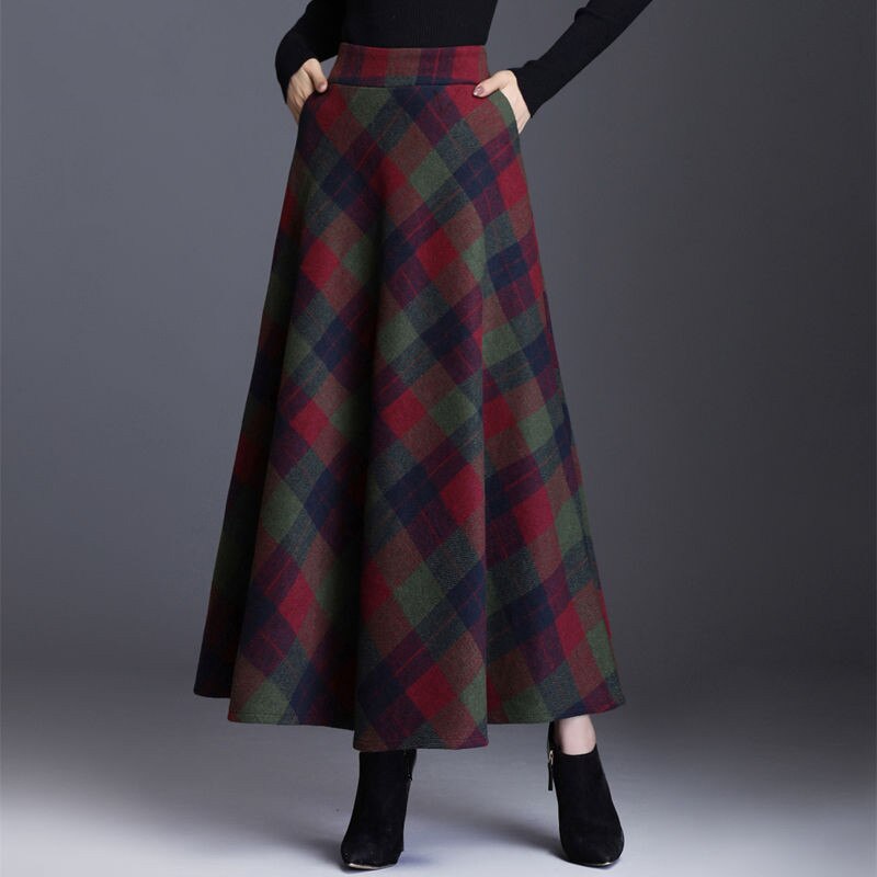 Plaid Tall Waist Long Skirts For Women Autumn Winter Elegant Korean Fa –  Waislamaa