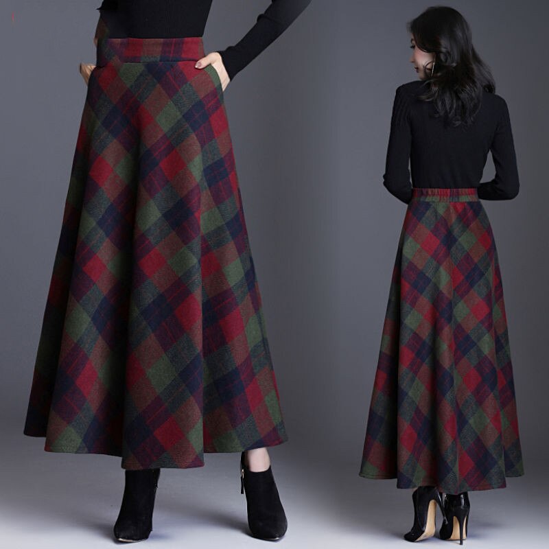 Plaid maxi skirt quality Clearance