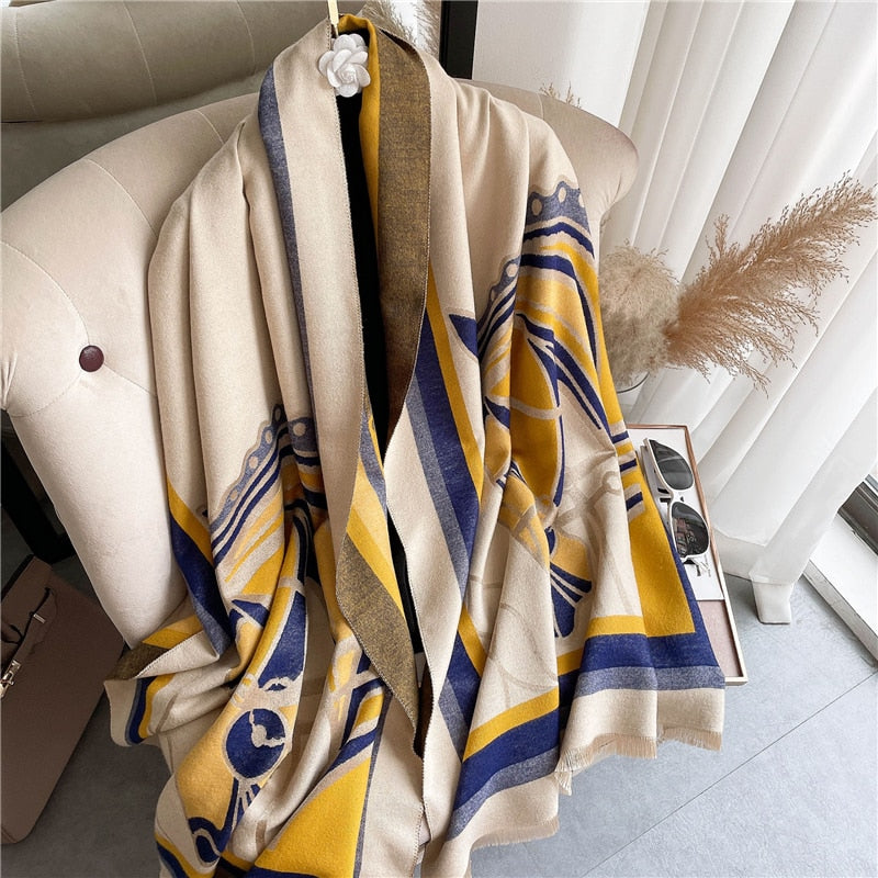 Luxury Women Scarf Winter Pashmina Blanket Scarves Cashmere Shawl Wraps  Print Warm Neckerchief Designer Bufandas Female Foulard