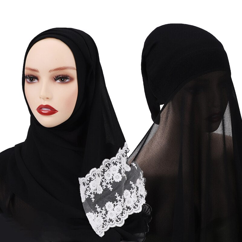 Herrnalise Women Hijab Hat Lace Underscarf Islamic Cover Bonnet Cap Scarf Muslim, Women's, Size: One size, Black