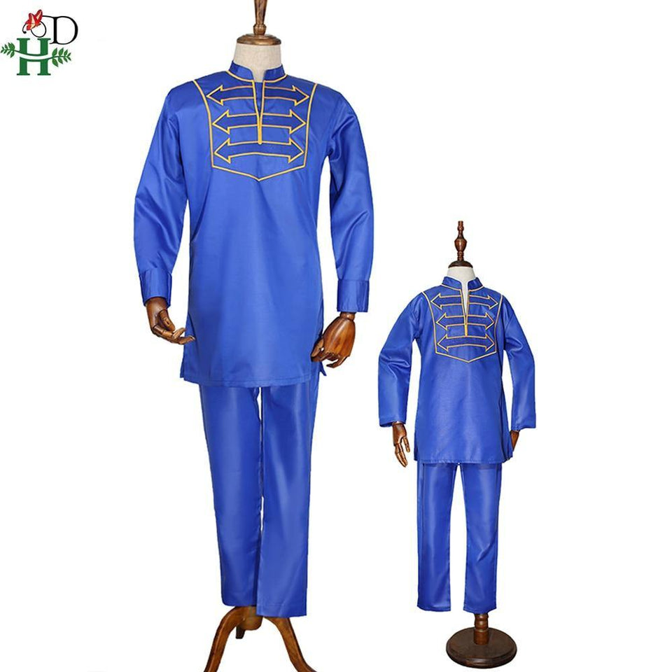 HD Men's African Clothes Embroidery Dashiki Suit Long Sleeves All