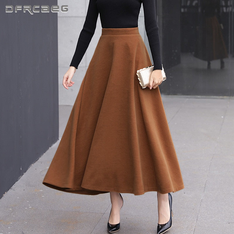 Long pleated outlet wool skirt