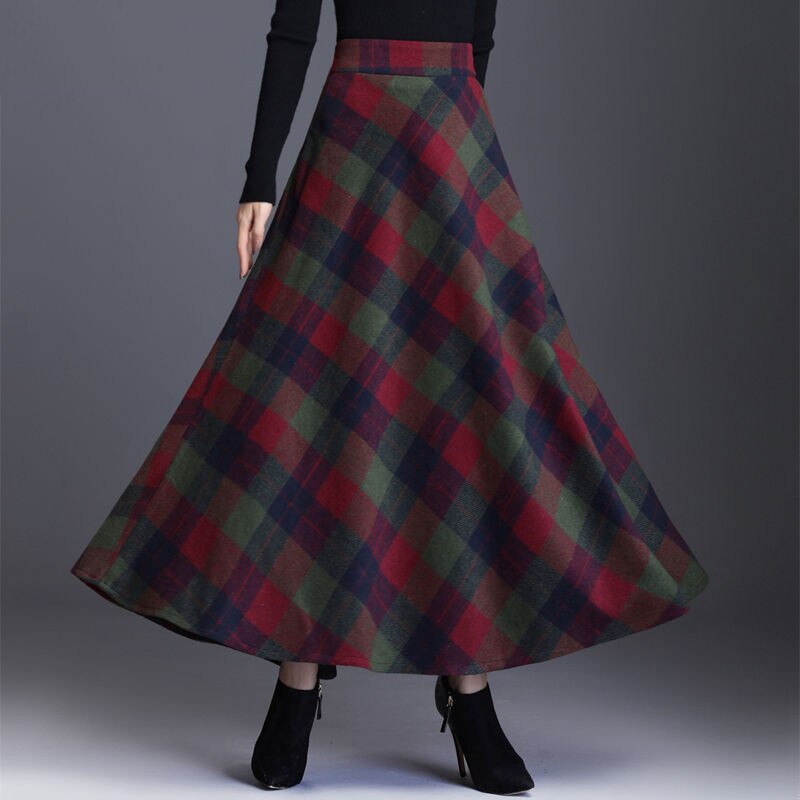 Plaid Tall Waist Long Skirts For Women Autumn Winter Elegant Korean Fa –  Waislamaa