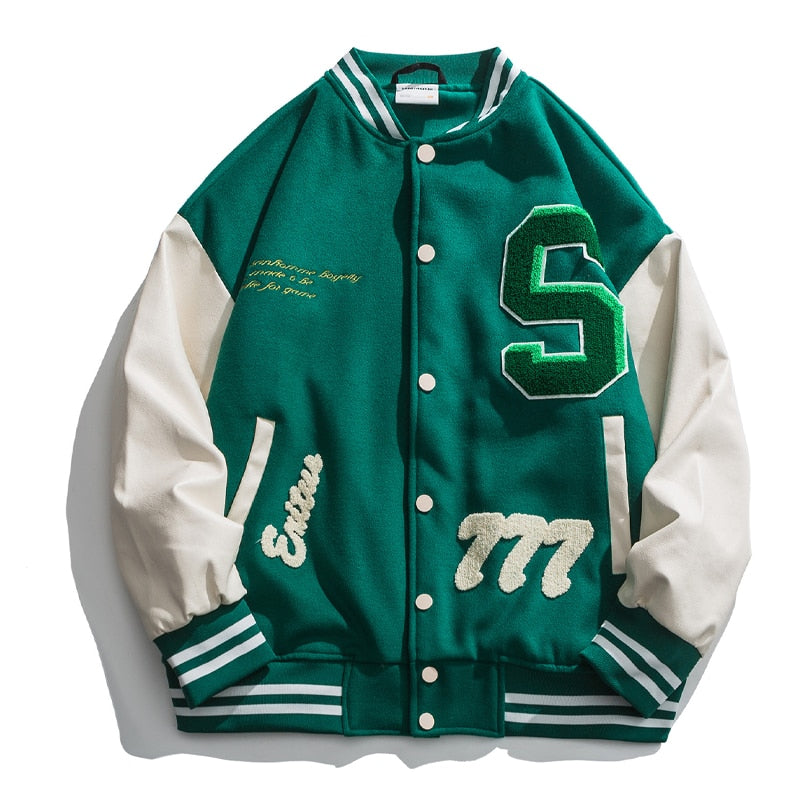 Revolution Enterprises Varsity Jacket Forest Green Wool and White Genuine  Leather Sleeves with Hoodie Letterman Baseball at  Men’s Clothing